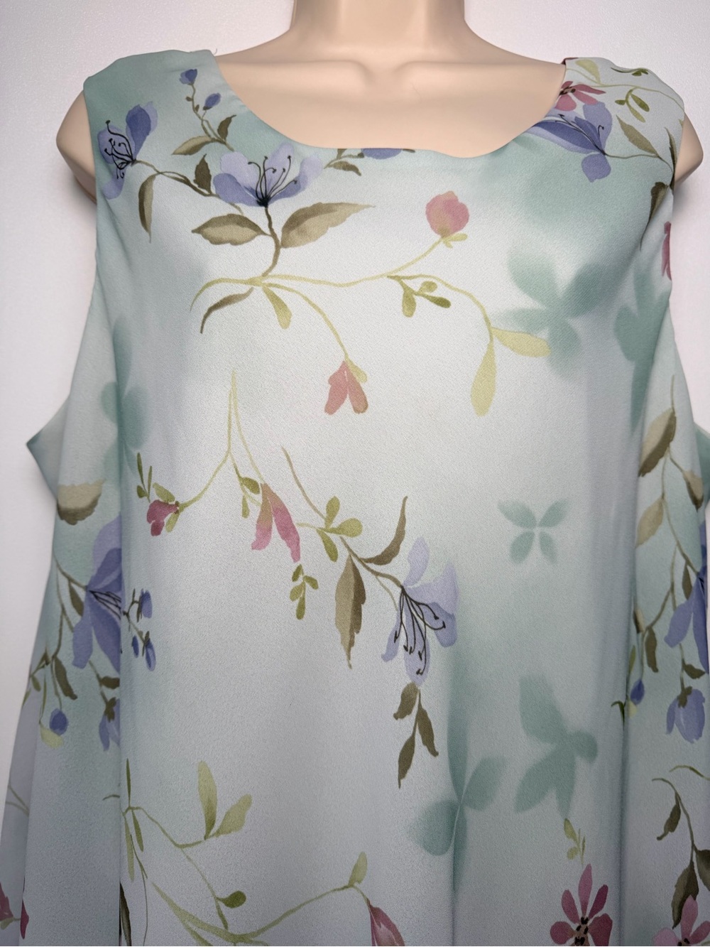 R&M Richards Sage Green Floral Chiffon Ruffle Hem Knee Length Dress Women sz 18 - Picture 4 of 8